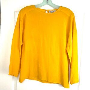 ADAM DOUGLAS Women's Yellow Blouse Top 100% Silk Size Medium 3/4 Sleeve